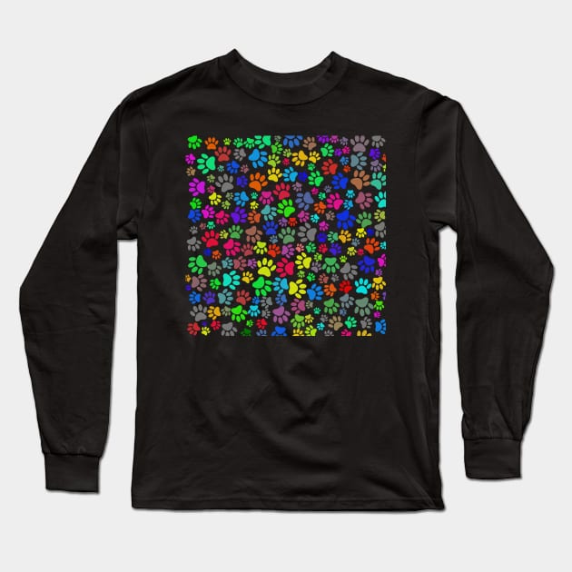 Colorful Puppy Paw Pattern Long Sleeve T-Shirt by Braznyc